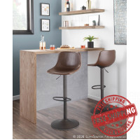 Lumisource BS-DUKE ANBN2 Duke Industrial Adjustable Barstool in Antique Metal and Brown Faux Leather - Set of 2